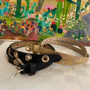Stylish Black and Gold Women's Skinny Belts, Bundle of two, S/M